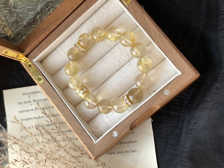 "Supreme Wealth" Gold Rutilated Quartz Bracelet – Power, Prosperity & Success - GEM Spirit - 109081 - BRACELETS - CRYSTALS - five elements energy