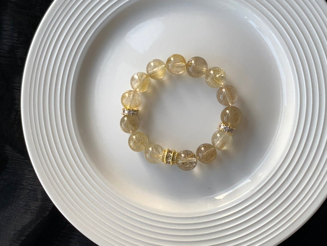 "Supreme Wealth" Gold Rutilated Quartz Bracelet – Power, Prosperity & Success - GEM Spirit - 109081 - BRACELETS - CRYSTALS - five elements energy