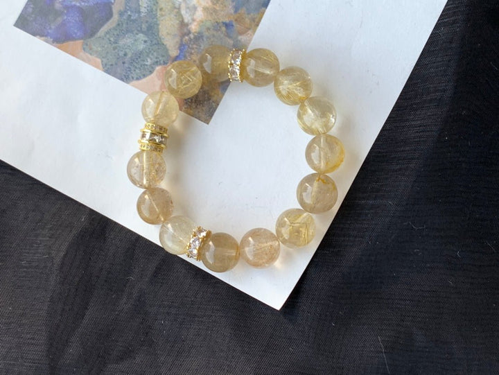 "Supreme Wealth" Gold Rutilated Quartz Bracelet – Power, Prosperity & Success - GEM Spirit - 109081 - BRACELETS - CRYSTALS - five elements energy