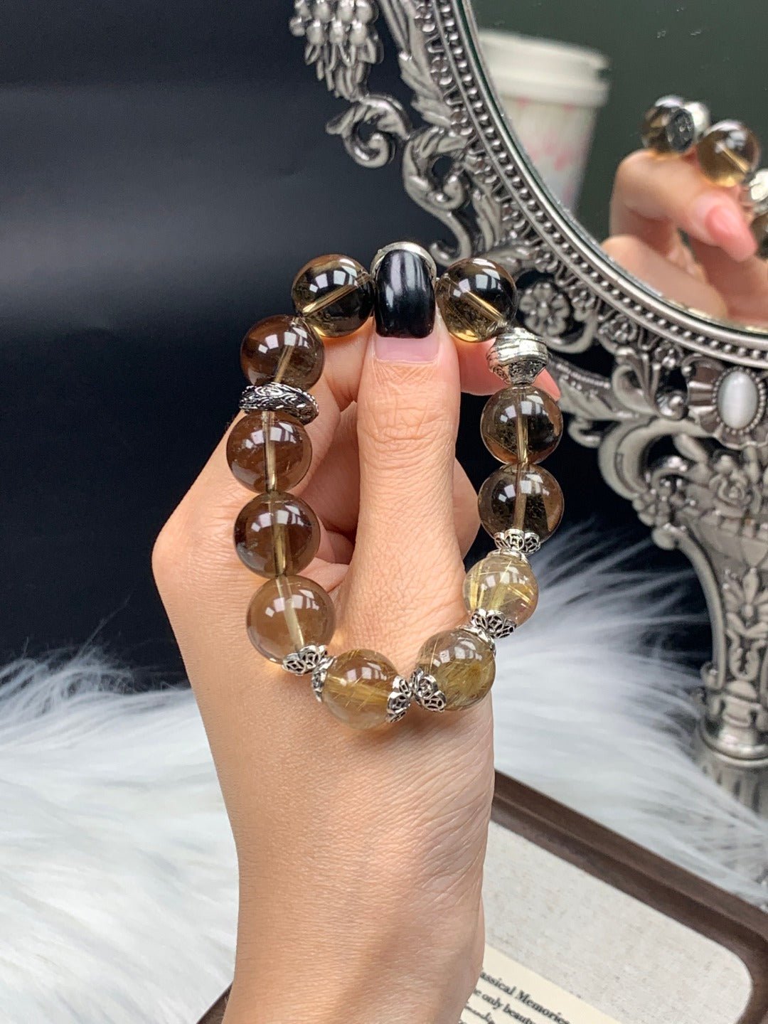 Supreme Wealth & Protection" Bracelet – 5A Smoky Quartz & Golden Rutilated Quartz (12mm) - GEM Spirit - 110051 - BRACELETS - CRYSTALS - five elements energy