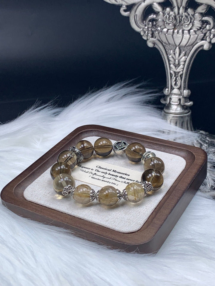 Supreme Wealth & Protection" Bracelet – 5A Smoky Quartz & Golden Rutilated Quartz (12mm) - GEM Spirit - 110051 - BRACELETS - CRYSTALS - five elements energy