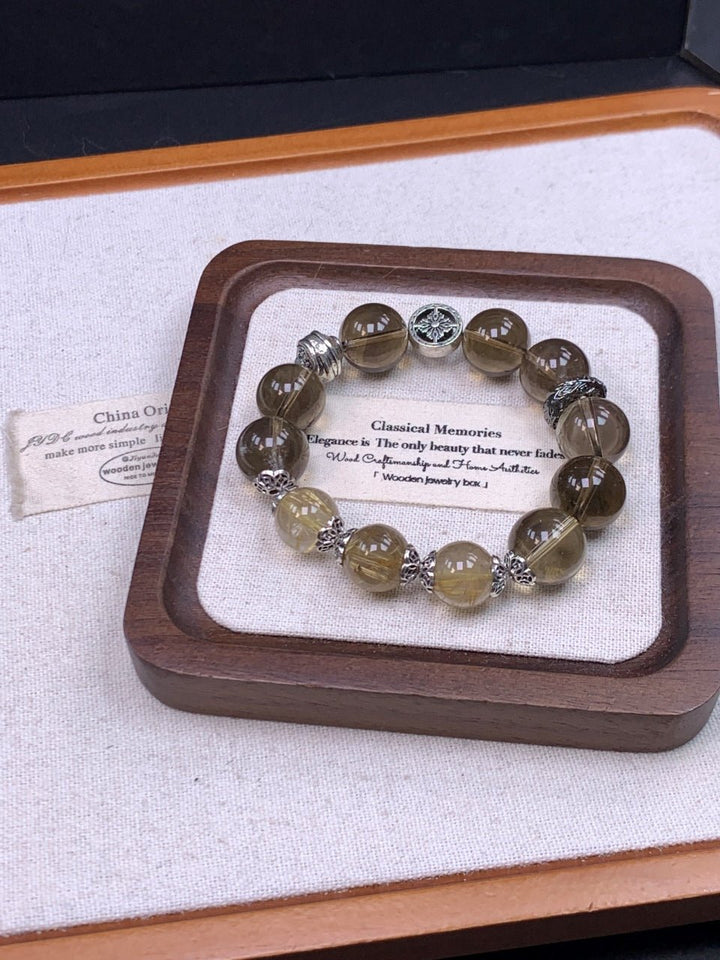 Supreme Wealth & Protection" Bracelet – 5A Smoky Quartz & Golden Rutilated Quartz (12mm) - GEM Spirit - 110051 - BRACELETS - CRYSTALS - five elements energy