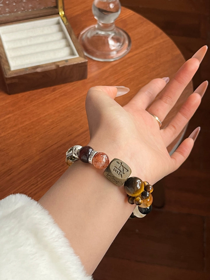 Unstoppable Success: Golden Tower Quartz & Tiger’s Eye Wealth Bracelet - GEM Spirit - 110088 - best seller - black gold obsidian - BRACELETS