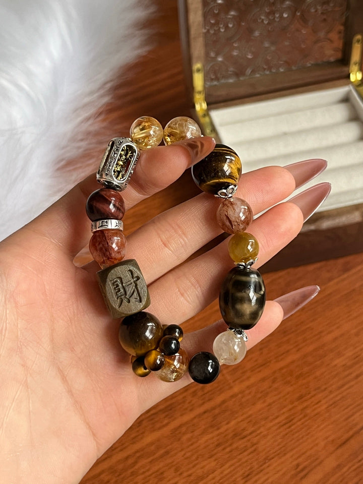 Unstoppable Success: Golden Tower Quartz & Tiger’s Eye Wealth Bracelet - GEM Spirit - 110088 - best seller - black gold obsidian - BRACELETS