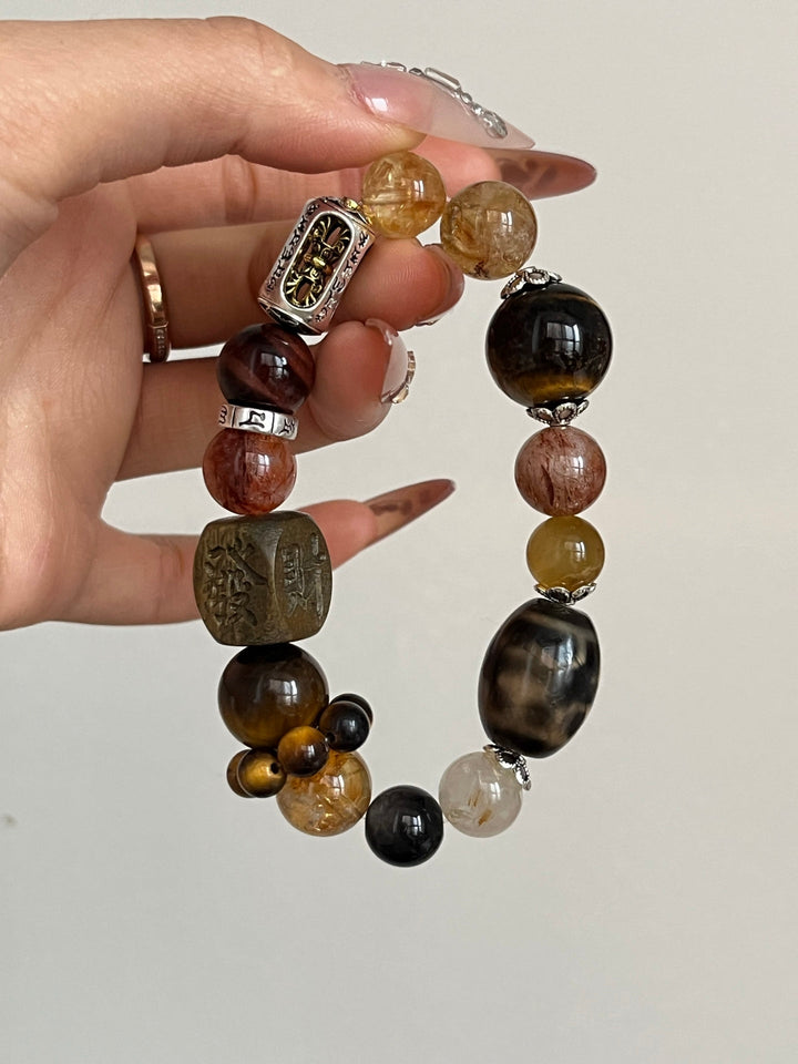 Unstoppable Success: Golden Tower Quartz & Tiger’s Eye Wealth Bracelet - GEM Spirit - 110088 - best seller - black gold obsidian - BRACELETS