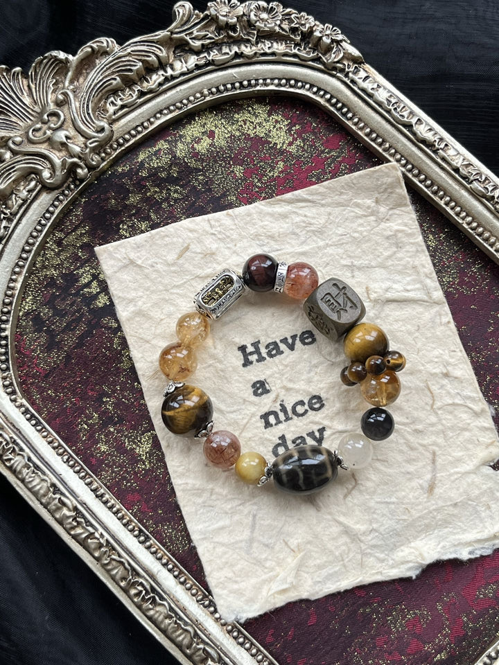 Unstoppable Success: Golden Tower Quartz & Tiger’s Eye Wealth Bracelet - GEM Spirit - 110088 - best seller - black gold obsidian - BRACELETS