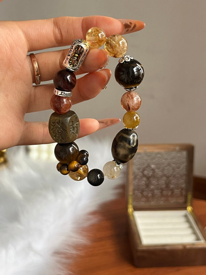 Unstoppable Success: Golden Tower Quartz & Tiger’s Eye Wealth Bracelet - GEM Spirit - 110088 - best seller - black gold obsidian - BRACELETS