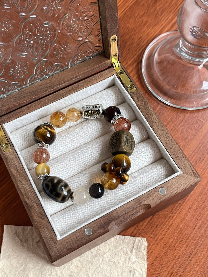 Unstoppable Success: Golden Tower Quartz & Tiger’s Eye Wealth Bracelet - GEM Spirit - 110088 - best seller - black gold obsidian - BRACELETS