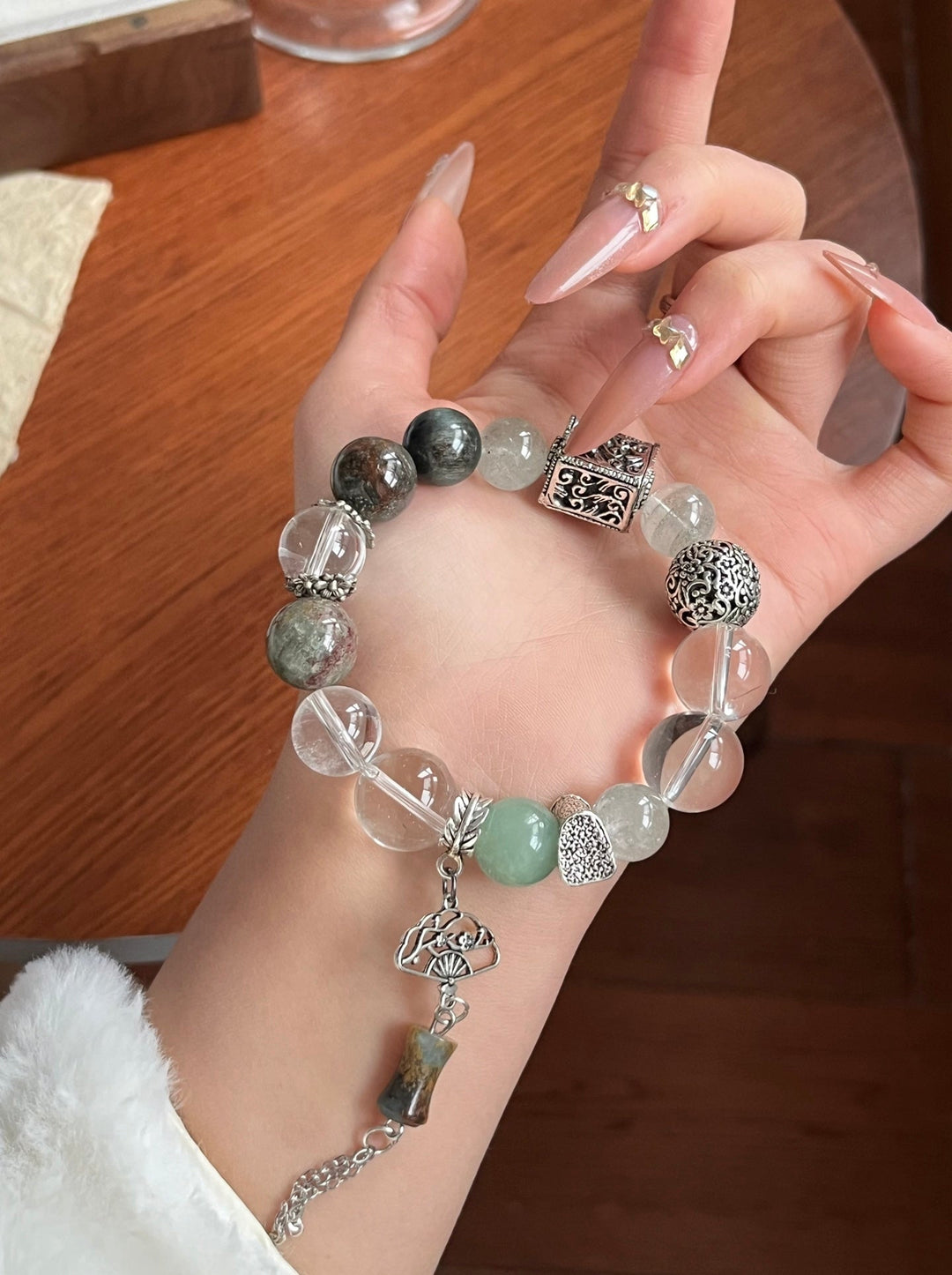 【Water & Earth Energy】White Quartz & Green Phantom Healing Bracelet - GEM Spirit - 110113 - and Actinolite - BRACELETS - CRYSTALS