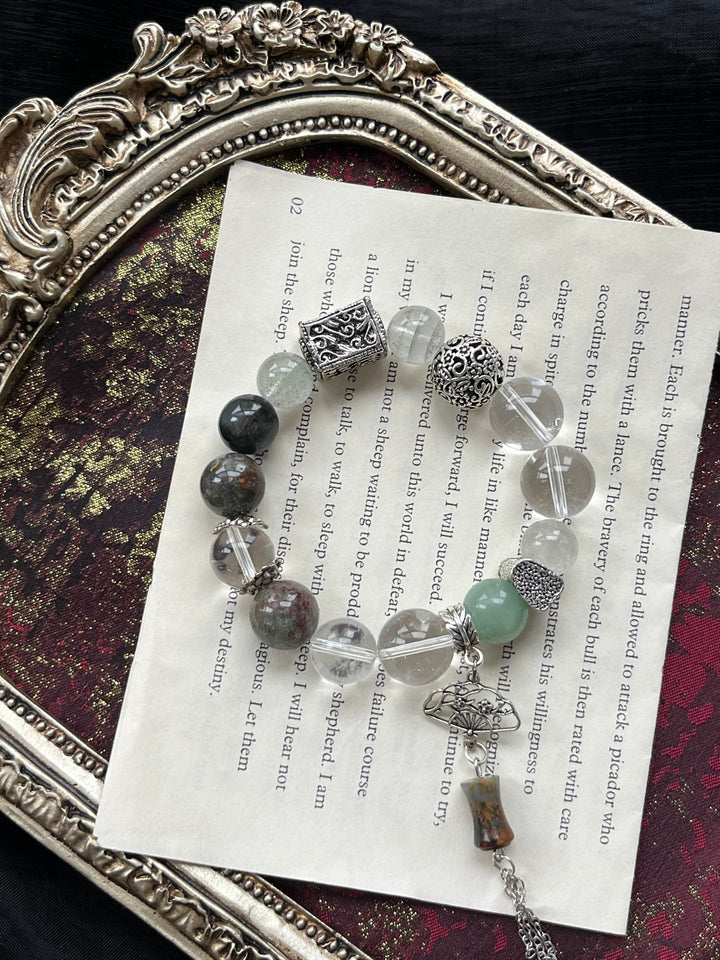 【Water & Earth Energy】White Quartz & Green Phantom Healing Bracelet - GEM Spirit - 110113 - and Actinolite - BRACELETS - CRYSTALS