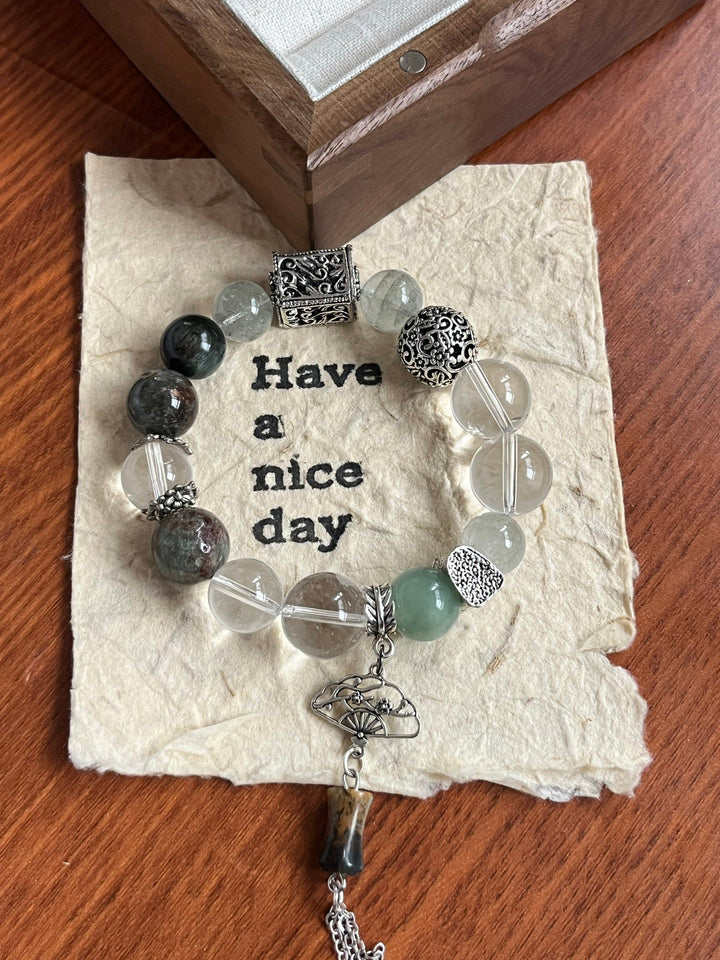 【Water & Earth Energy】White Quartz & Green Phantom Healing Bracelet - GEM Spirit - 110113 - and Actinolite - BRACELETS - CRYSTALS