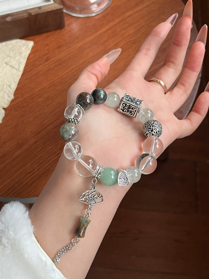 【Water & Earth Energy】White Quartz & Green Phantom Healing Bracelet - GEM Spirit - 110113 - and Actinolite - BRACELETS - CRYSTALS