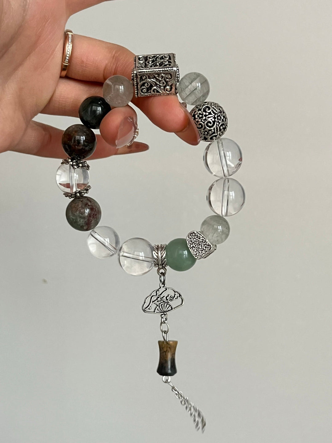 【Water & Earth Energy】White Quartz & Green Phantom Healing Bracelet - GEM Spirit - 110113 - and Actinolite - BRACELETS - CRYSTALS