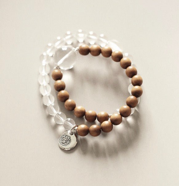 Zen Elegance with Subtle Fragrance: Natural White Crystal Bracelet Combined with Indian Old Mountain Sandalwood Beads - GEM Spirit - BRACELETS - CRYSTALS - five elements energy