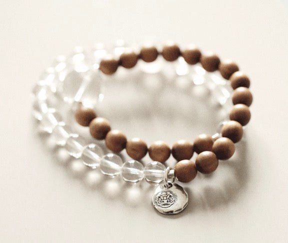 Zen Elegance with Subtle Fragrance: Natural White Crystal Bracelet Combined with Indian Old Mountain Sandalwood Beads - GEM Spirit - BRACELETS - CRYSTALS - five elements energy