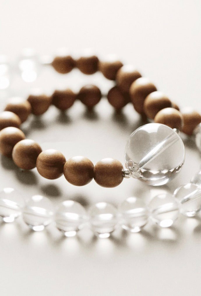 Zen Elegance with Subtle Fragrance: Natural White Crystal Bracelet Combined with Indian Old Mountain Sandalwood Beads - GEM Spirit - BRACELETS - CRYSTALS - five elements energy